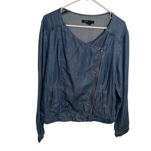 Nine West Jeans Women's Sz Large Chambray Moto Jacket Asymmetric Full Zip Cotton